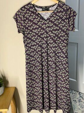 Purple Floral V-Neck Short Sleeve Midi Dress